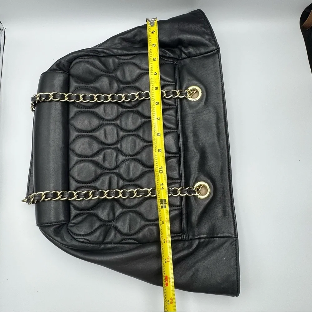 Talbots Quilted Genuine Leather Slouch Bag Tote Chain Strap Black - Picture 13 of 16